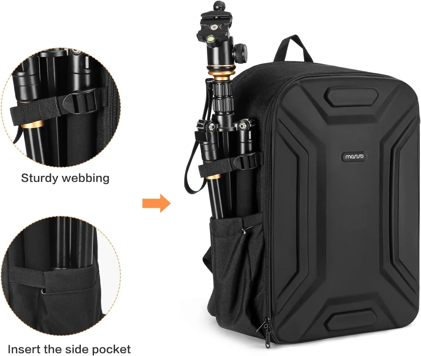 MOSISO Camera Backpack, DSLR/SLR/Mirrorless Camera Bag Waterproof Symmetric Geometric Hard Shell with Tripod Holder&15-16 inch Laptop Compartment Compatible with Canon/Nikon/Sony, Black