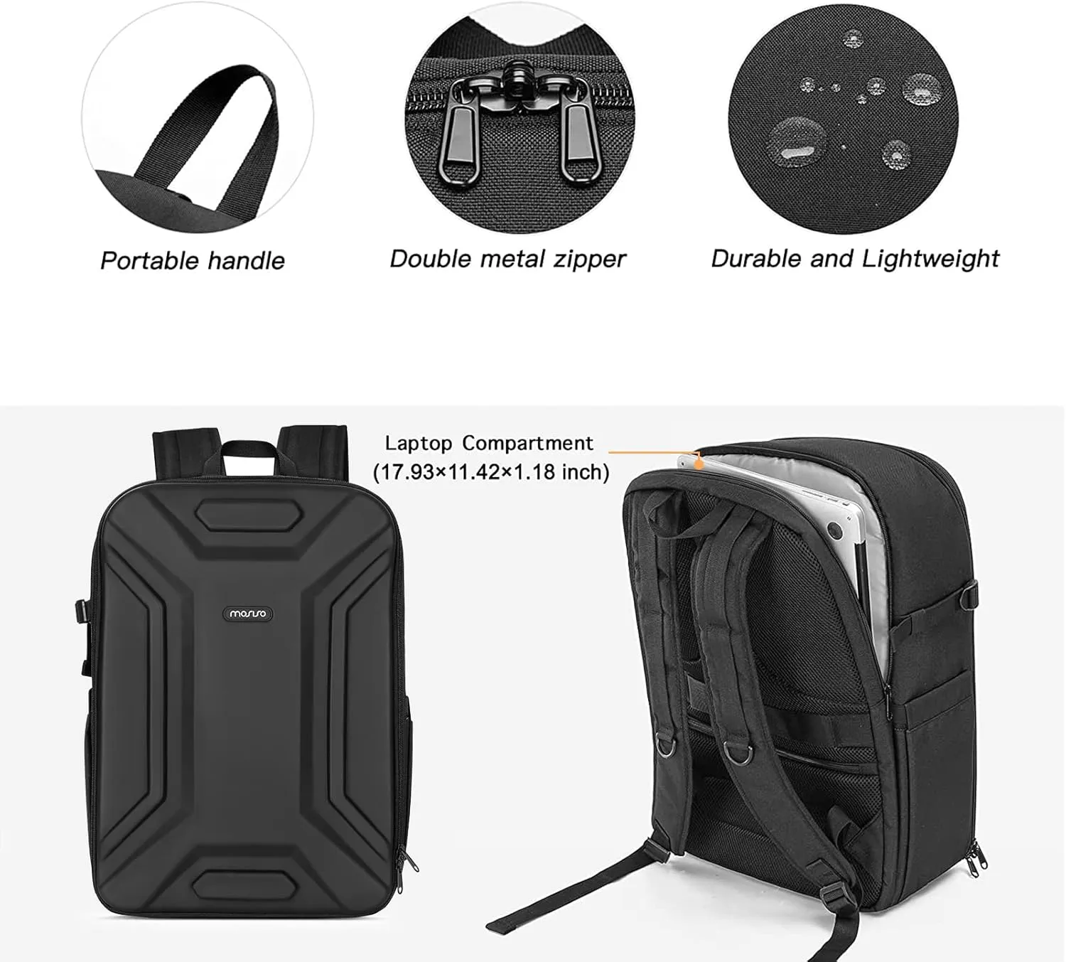 MOSISO Camera Backpack, DSLR/SLR/Mirrorless Camera Bag Waterproof Symmetric Geometric Hard Shell with Tripod Holder&15-16 inch Laptop Compartment Compatible with Canon/Nikon/Sony, Black