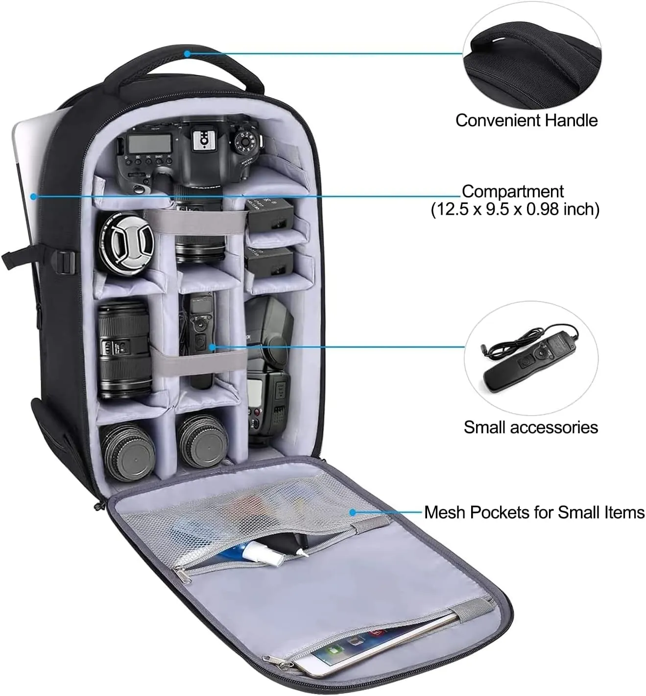 MOSISO Camera Backpack,DSLR/SLR/Mirrorless Photography Camera Bag Full Open Waterproof Hardshell Bag with Insert&Tripod Holder&Laptop Compartment Compatible with Canon/Nikon/Sony, Black