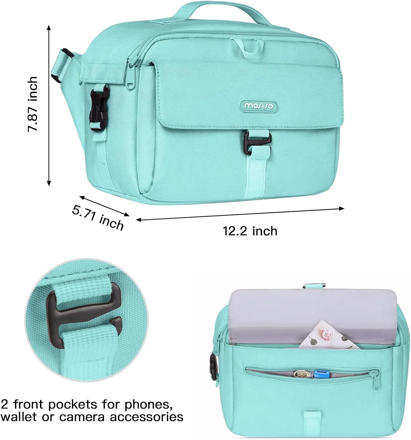 MOSISO Camera Shoulder Bag Case Crossbody Sling Purse, DSLR/SLR/Mirrorless Compact Padded Photography Handbag with Rain Cover Compatible with Canon/Nikon/Sony Cameras and Lenses, Mint Green