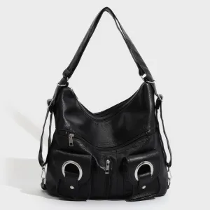 Multi-Pocket Ring Detail Hobo Shoulder Bag