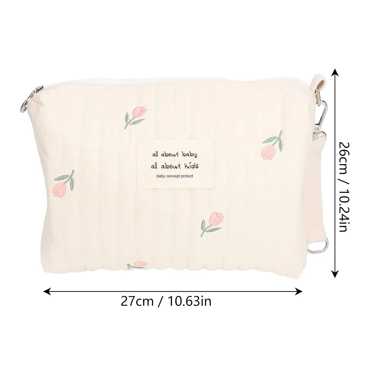 Multifunctional Baby Stroller Storage Bag, Large Capacity Handbag for Parents, Reusable Diaper Carry Bag with Zipper (Tulip Embroidery)