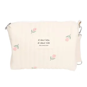 Multifunctional Baby Stroller Storage Bag, Large Capacity Handbag for Parents, Reusable Diaper Carry Bag with Zipper (Tulip Embroidery)