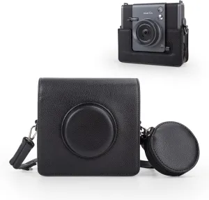MUZIRI KINOKOO Protective Case for instax Wide EVO 2-In-1 Instant Camera, PU Leather Lychee Texture Horizontal Style Case for Fuji Wide EVO with Adjustable Shoulder Strap & Storage Pocket - Black