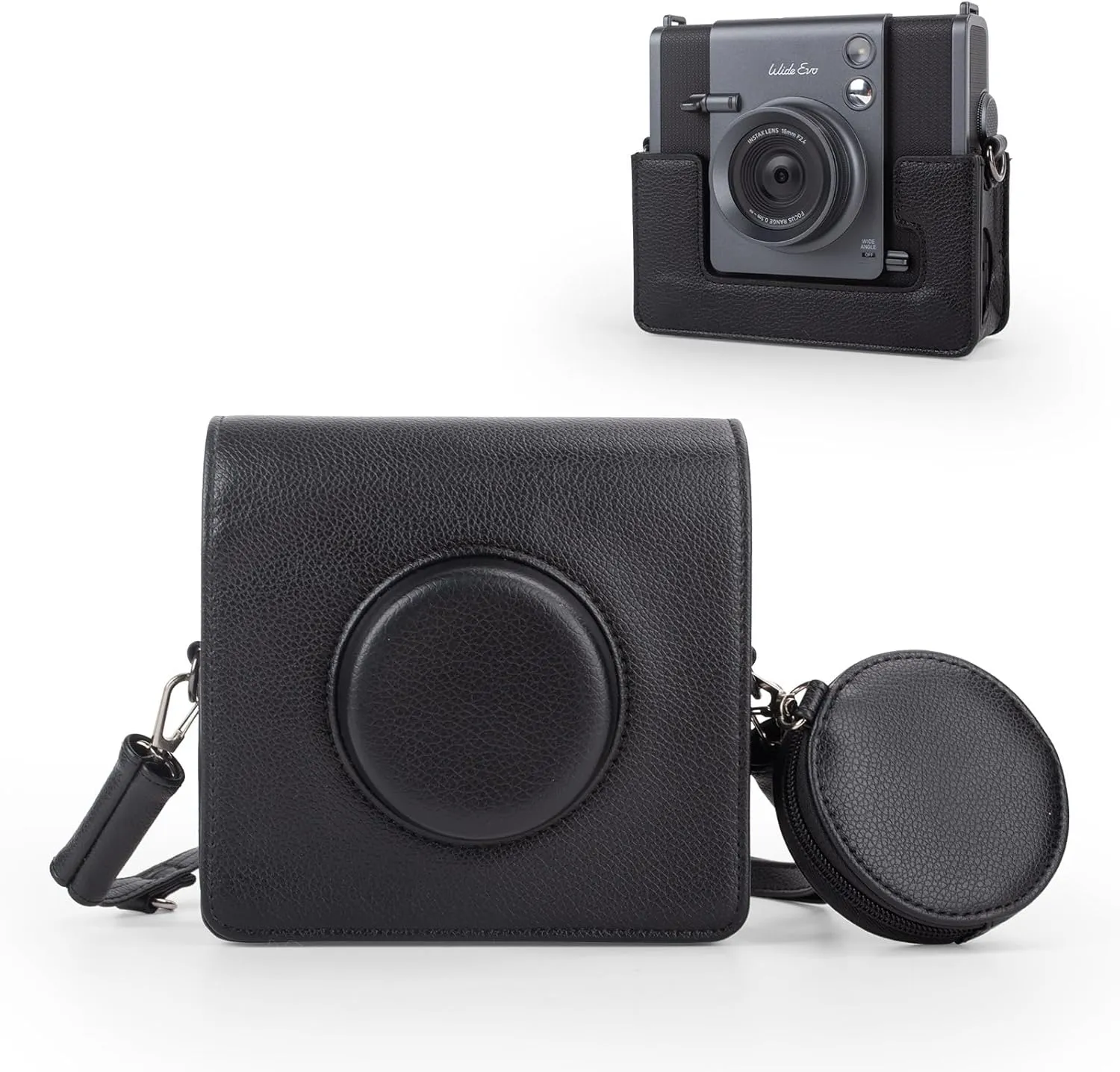 MUZIRI KINOKOO Protective Case for instax Wide EVO 2-In-1 Instant Camera, PU Leather Lychee Texture Horizontal Style Case for Fuji Wide EVO with Adjustable Shoulder Strap & Storage Pocket - Black