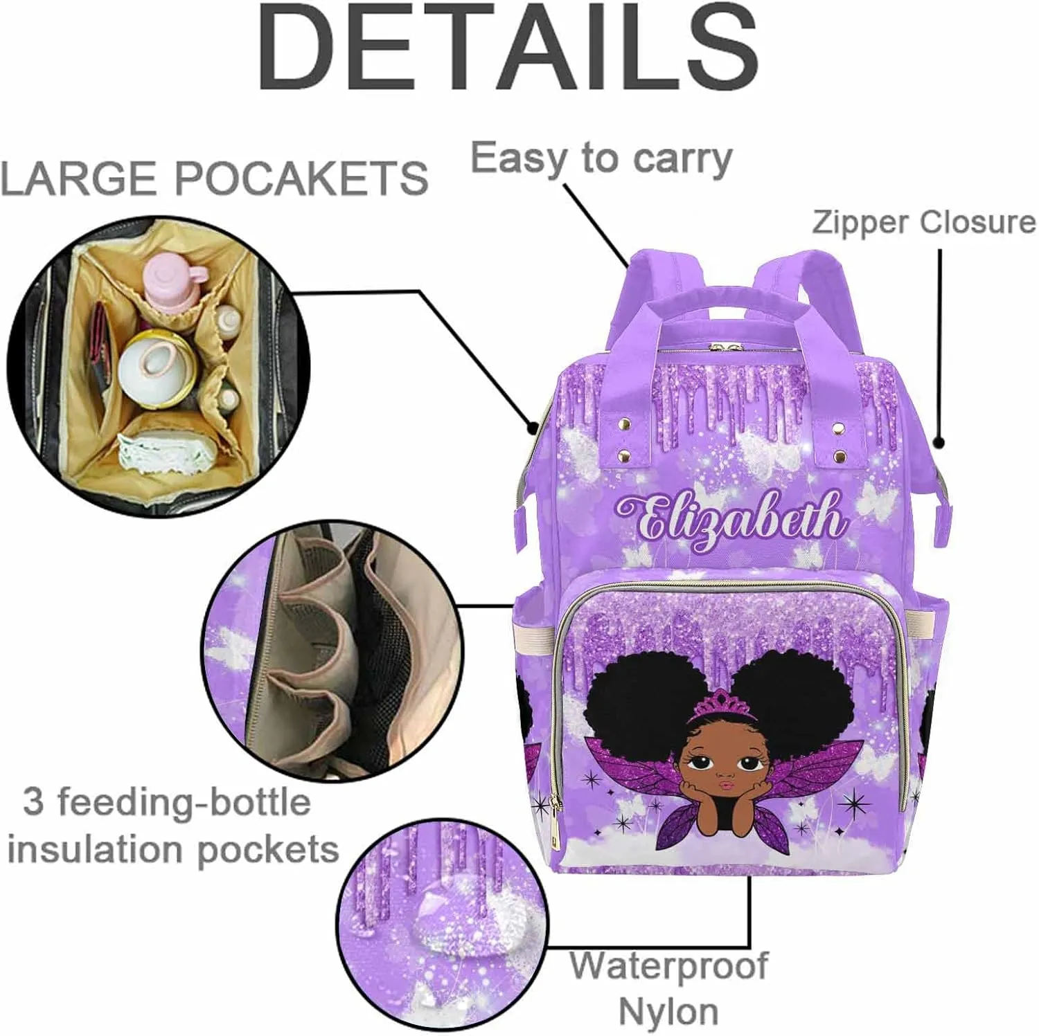 MyPupSocks Diaper Bag Personalized with Name, Multifunction Custom Diaper Bag Nursing Baby Bags Nappy Bag for Baby Girl Boy, Large Capacity Shoulder Bag Casual Daypack Travel Backpack for Mom
