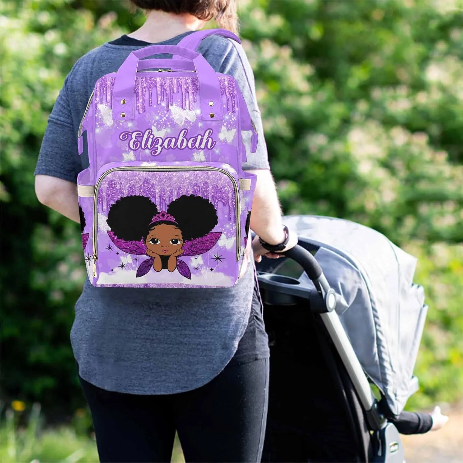 MyPupSocks Diaper Bag Personalized with Name, Multifunction Custom Diaper Bag Nursing Baby Bags Nappy Bag for Baby Girl Boy, Large Capacity Shoulder Bag Casual Daypack Travel Backpack for Mom