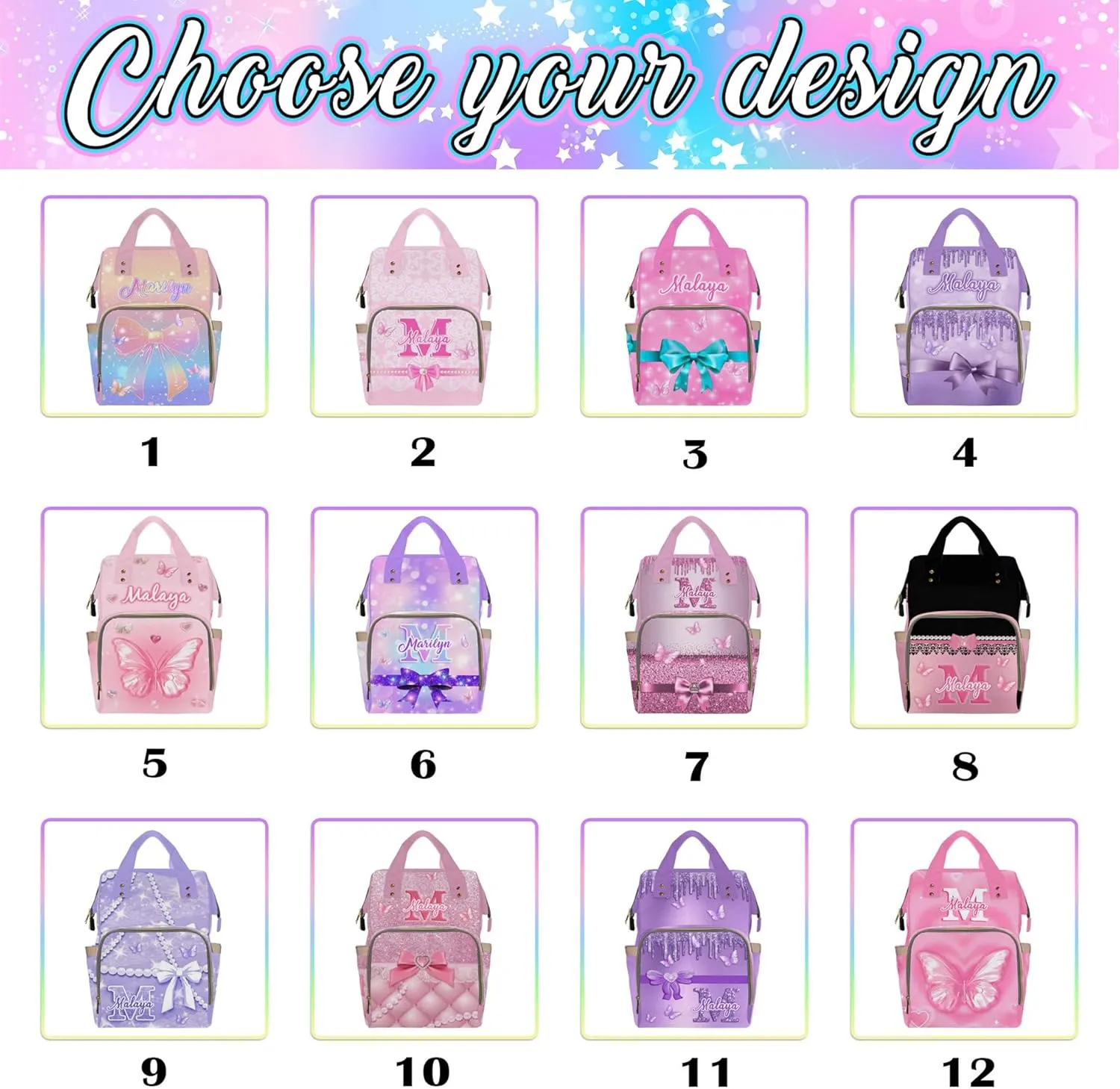 MyPupSocks Personalized Butterfly Diaper Bag, Custom Butterfly Diaper Bag for Baby Girl Mummy Nursing Baby Casual Travel Daypack Fashion Shoulder Bag for Travel Shopping Mom Girl Gifts
