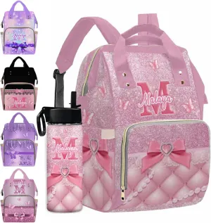 MyPupSocks Personalized Butterfly Diaper Bag, Custom Butterfly Diaper Bag for Baby Girl Mummy Nursing Baby Casual Travel Daypack Fashion Shoulder Bag for Travel Shopping Mom Girl Gifts