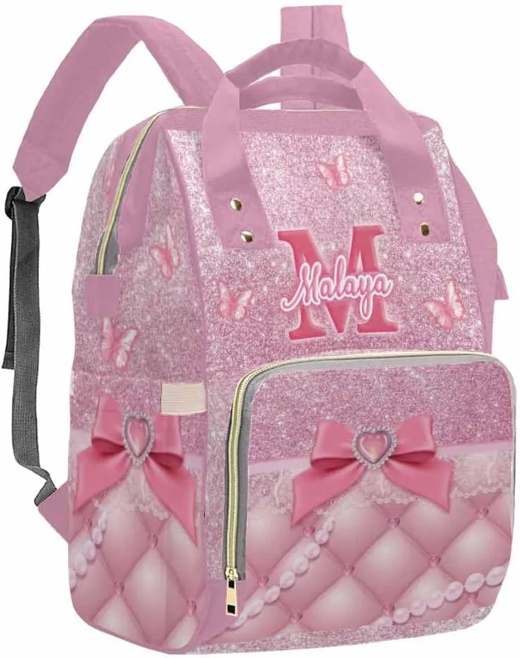 MyPupSocks Personalized Butterfly Diaper Bag, Custom Butterfly Diaper Bag for Baby Girl Mummy Nursing Baby Casual Travel Daypack Fashion Shoulder Bag for Travel Shopping Mom Girl Gifts