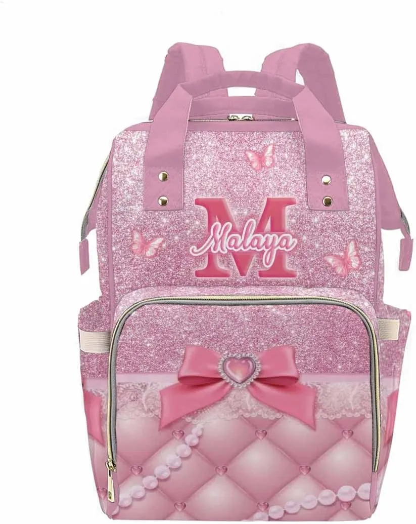 MyPupSocks Personalized Butterfly Diaper Bag, Custom Butterfly Diaper Bag for Baby Girl Mummy Nursing Baby Casual Travel Daypack Fashion Shoulder Bag for Travel Shopping Mom Girl Gifts