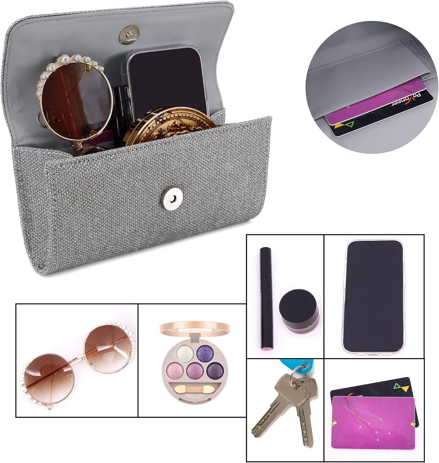 Naimo Flap Dazzling Small Clutch Bag Evening Bag With Detachable Chain