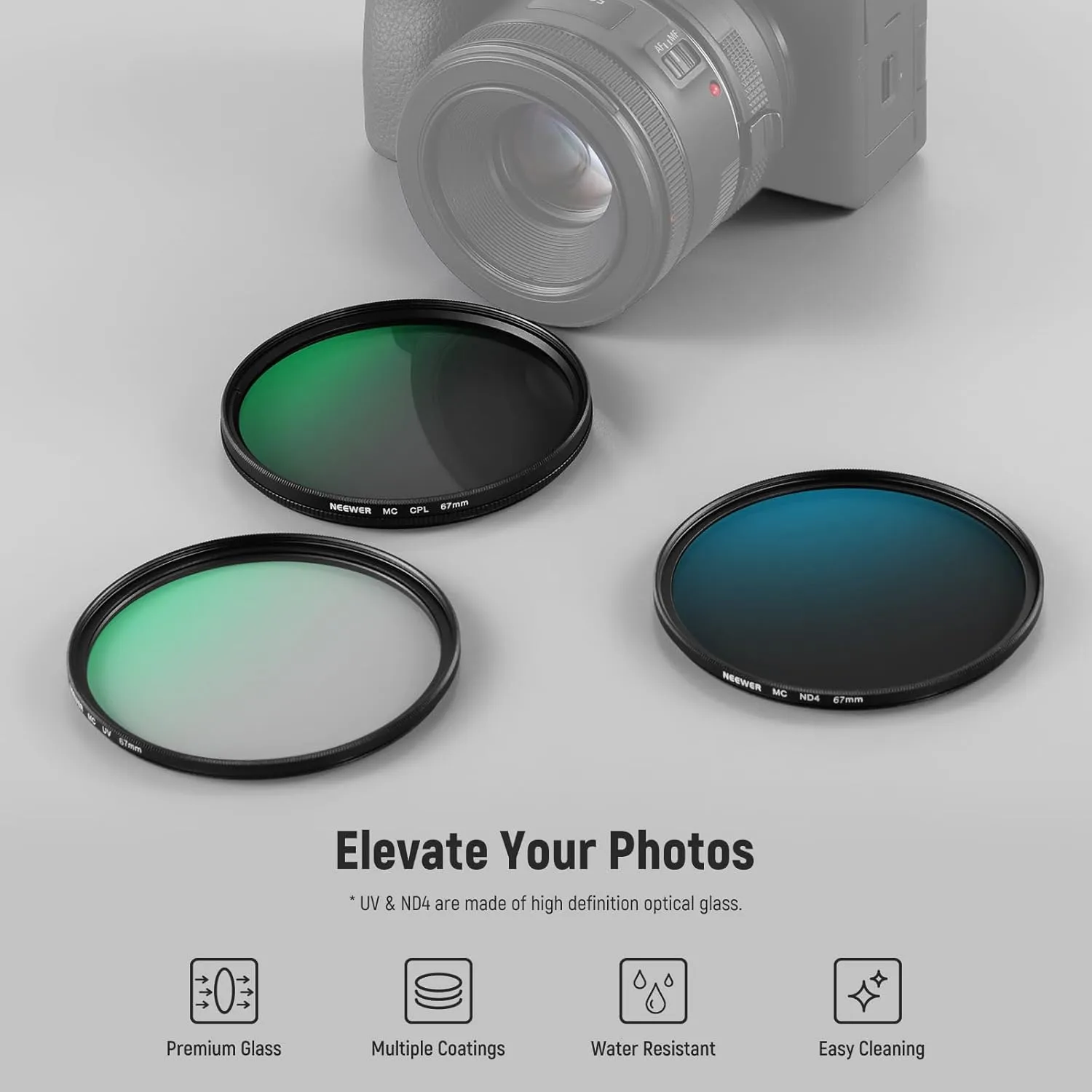 NEEWER 67mm UV/CPL/ND Lens Filter Kit with Hard Shell Storage Case, Multicoated Optical Glass & Aluminum Alloy Frame, UV   Circular Polarizer (CPL)   Neutral Density (ND4) Filter for 67mm Camera Lens
