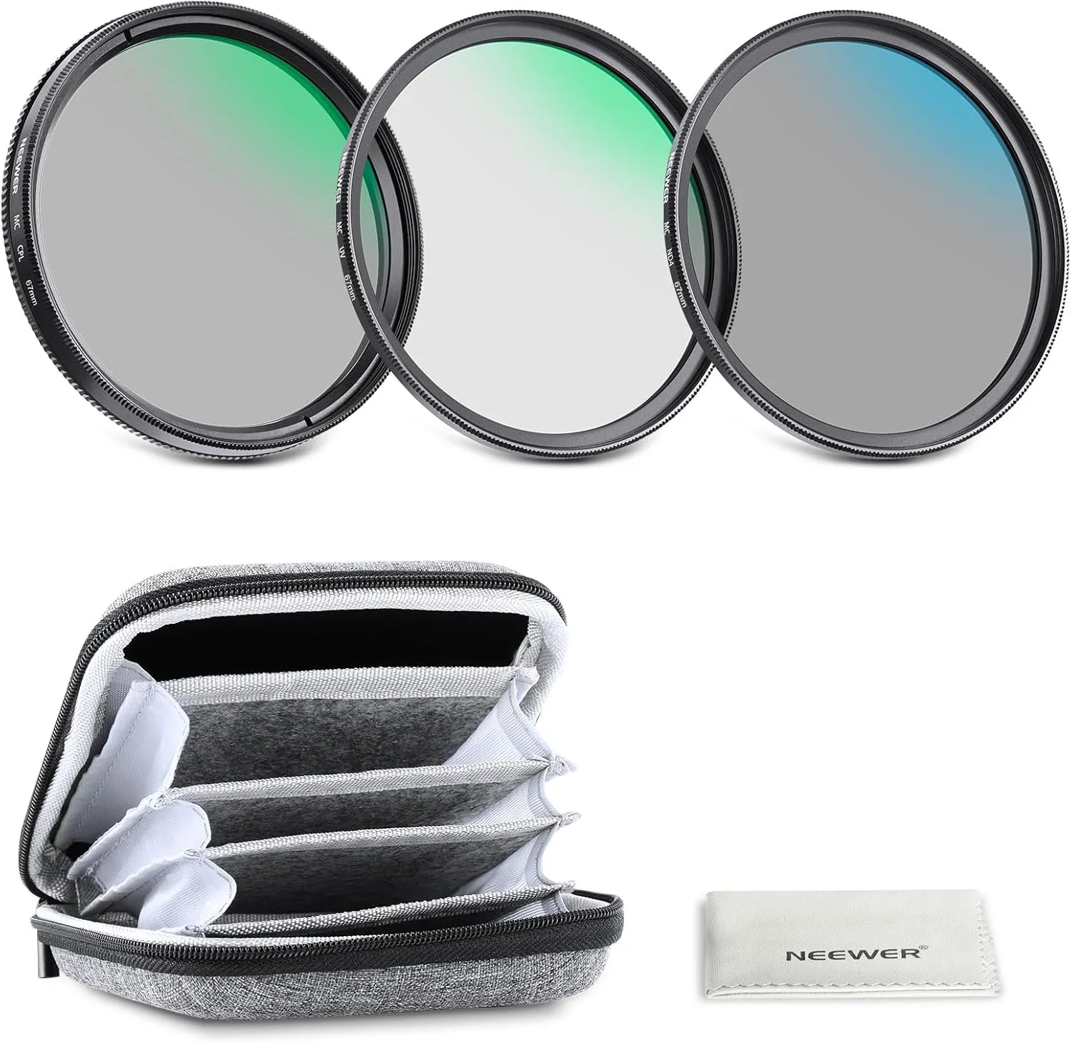 NEEWER 67mm UV/CPL/ND Lens Filter Kit with Hard Shell Storage Case, Multicoated Optical Glass & Aluminum Alloy Frame, UV   Circular Polarizer (CPL)   Neutral Density (ND4) Filter for 67mm Camera Lens