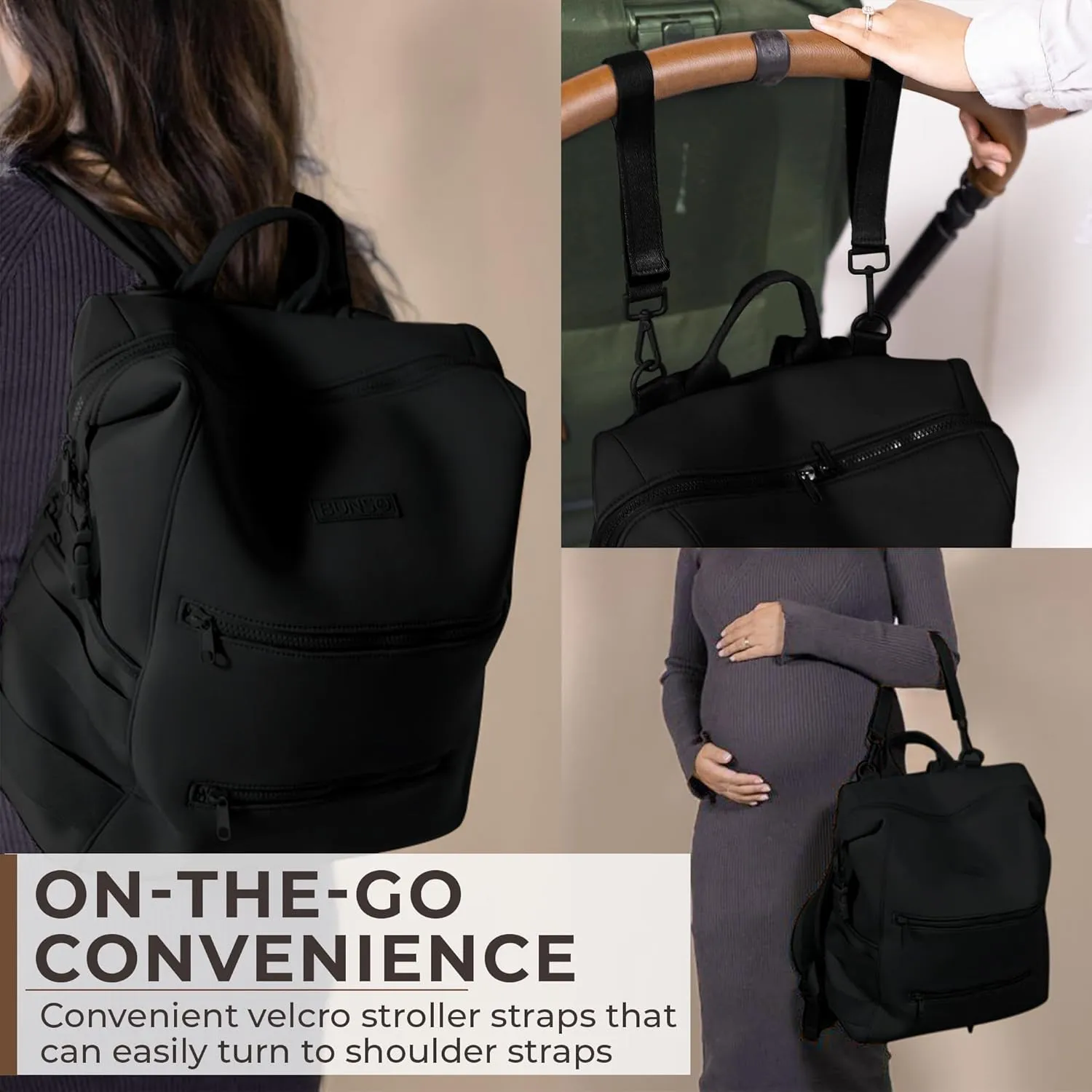 Neoprene Diaper Bag, Minimalist Backpack Diaper Bag with Pouch, Changing Pad, and Stroller Straps, Water Resistant and Lightweight Dad Diaper Bag, Diaper Bag Backpack, Black