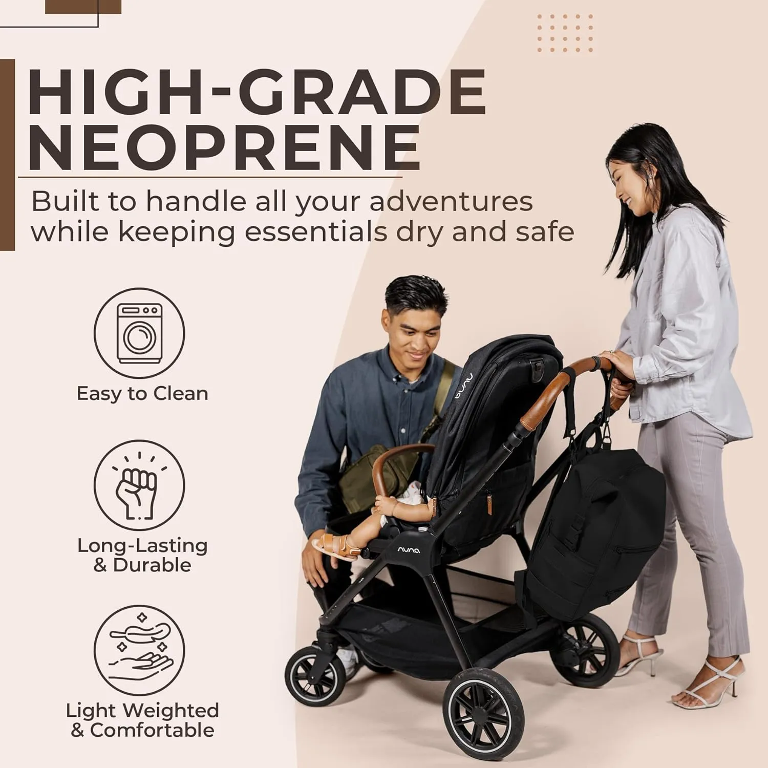 Neoprene Diaper Bag, Minimalist Backpack Diaper Bag with Pouch, Changing Pad, and Stroller Straps, Water Resistant and Lightweight Dad Diaper Bag, Diaper Bag Backpack, Black