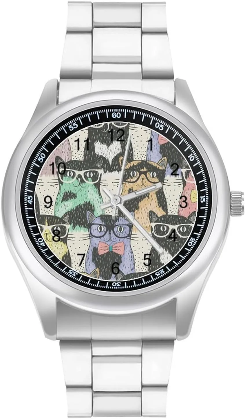 Nerdy Cats Casual Wrist Watches for Men Classic Business Dress Watch Big Face for Work Gym