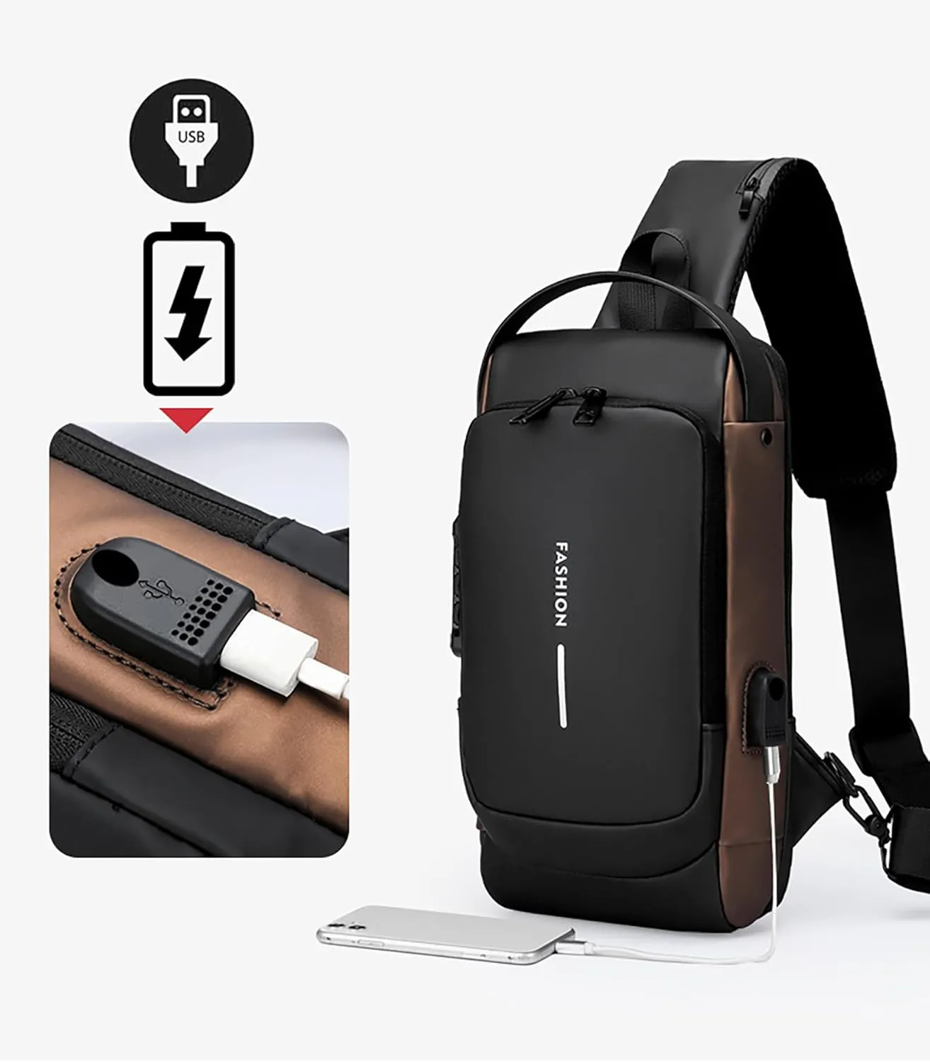 New Carbon Fiber Streamline Anti-Theft Sling Bag, USB Charging Sport Sling Anti-Theft Shoulder Bag, Waterproof Crossbody (B)