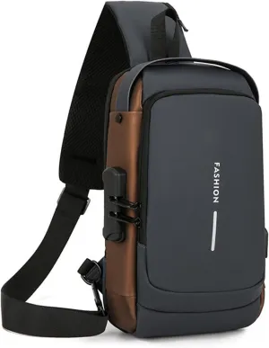 New Carbon Fiber Streamline Anti-Theft Sling Bag, USB Charging Waterproof Crossbody Backpack for Travel Gym Sports (Gray)