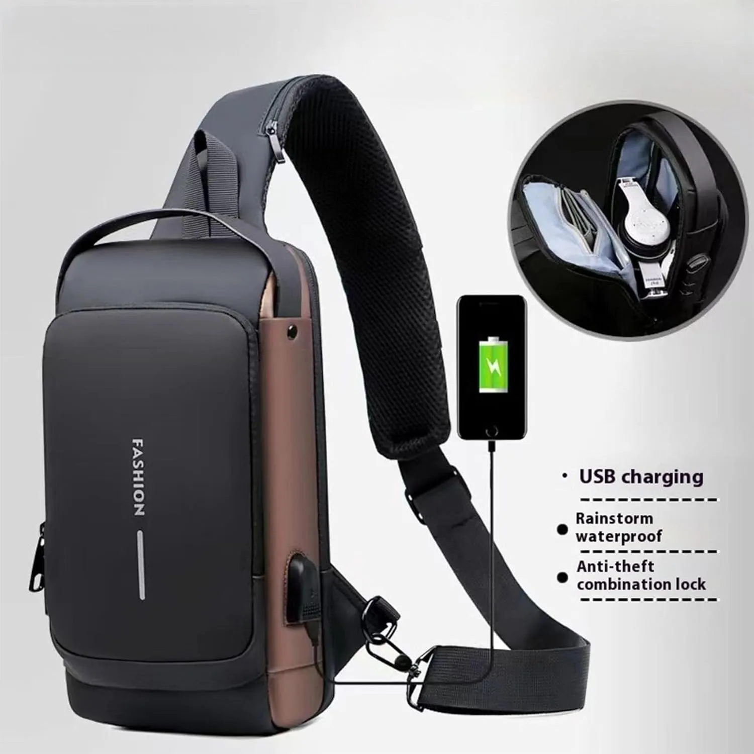 New Carbon Fiber Streamline Anti-Theft Sling Bag, USB Charging Waterproof Crossbody Backpack for Travel Gym Sports (Gray)