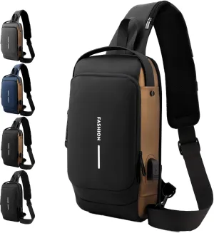 New Carbon Fiber Streamline Anti-Theft Sling Bag, Waterproof Shoulder Backpack, for Travel Gym Sports (Black with Gold)