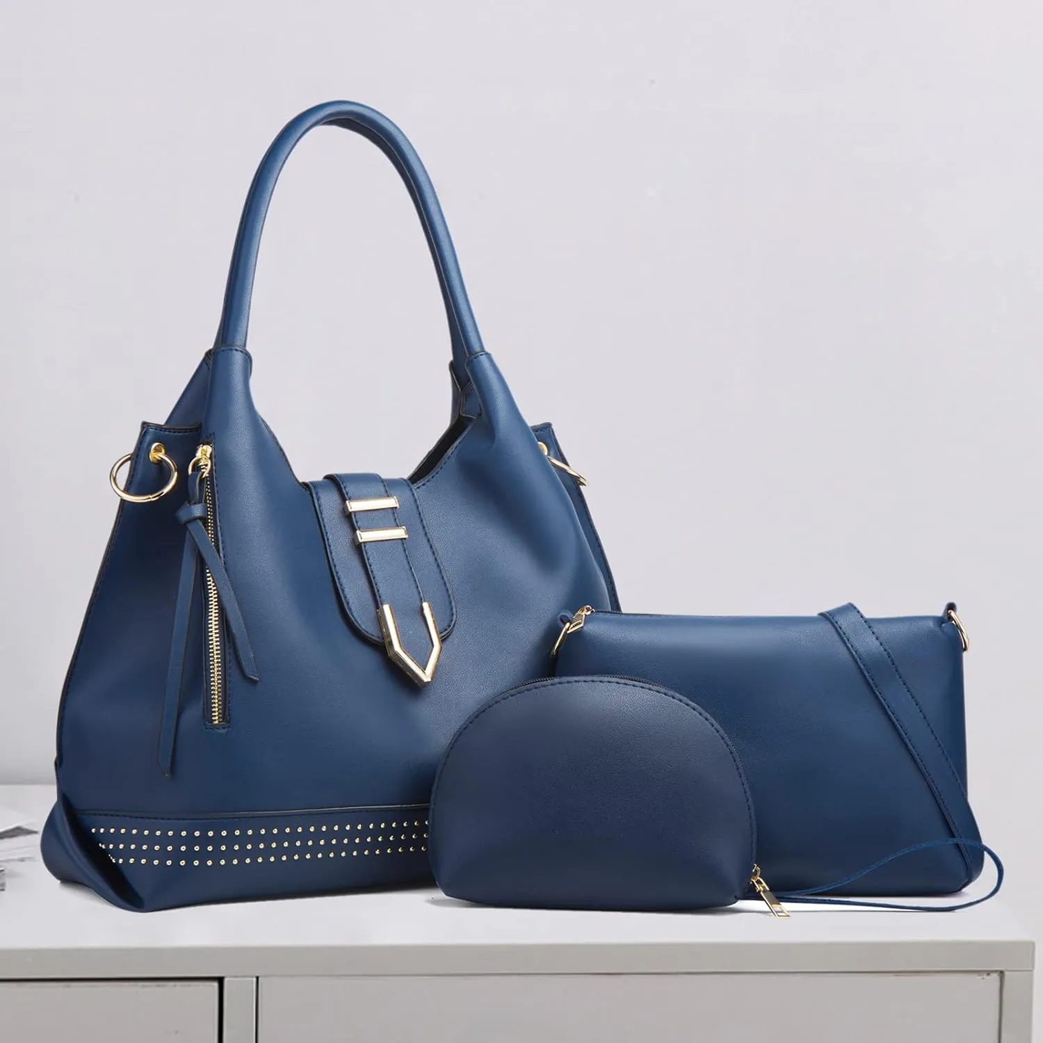 NICOLE & DORIS Large Tote Bag 3pcs Set Bags for Women Hobo and Shoulder Bags Soft PU Leather Ladies Handbags and Purses