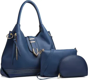NICOLE & DORIS Large Tote Bag 3pcs Set Bags for Women Hobo and Shoulder Bags Soft PU Leather Ladies Handbags and Purses