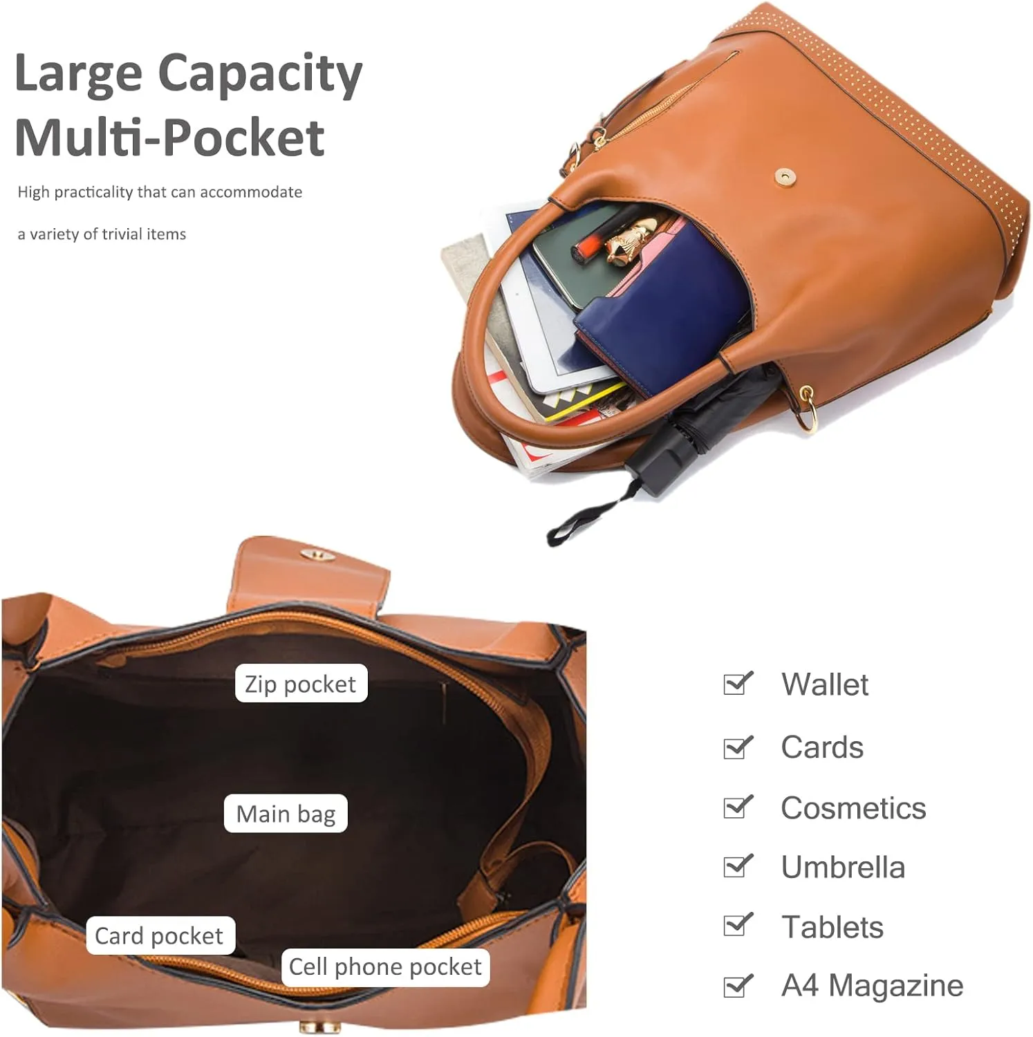 NICOLE & DORIS Large Tote Bag 3pcs Set Bags for Women Hobo and Shoulder Bags Soft PU Leather Ladies Handbags and Purses