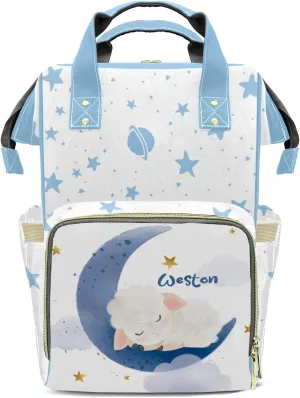 Night Moon Sheep Star Personalized Large Capacity Diaper Bags,Custom Name Backpack Casual Daypack Bag Nappy Bag Gifts