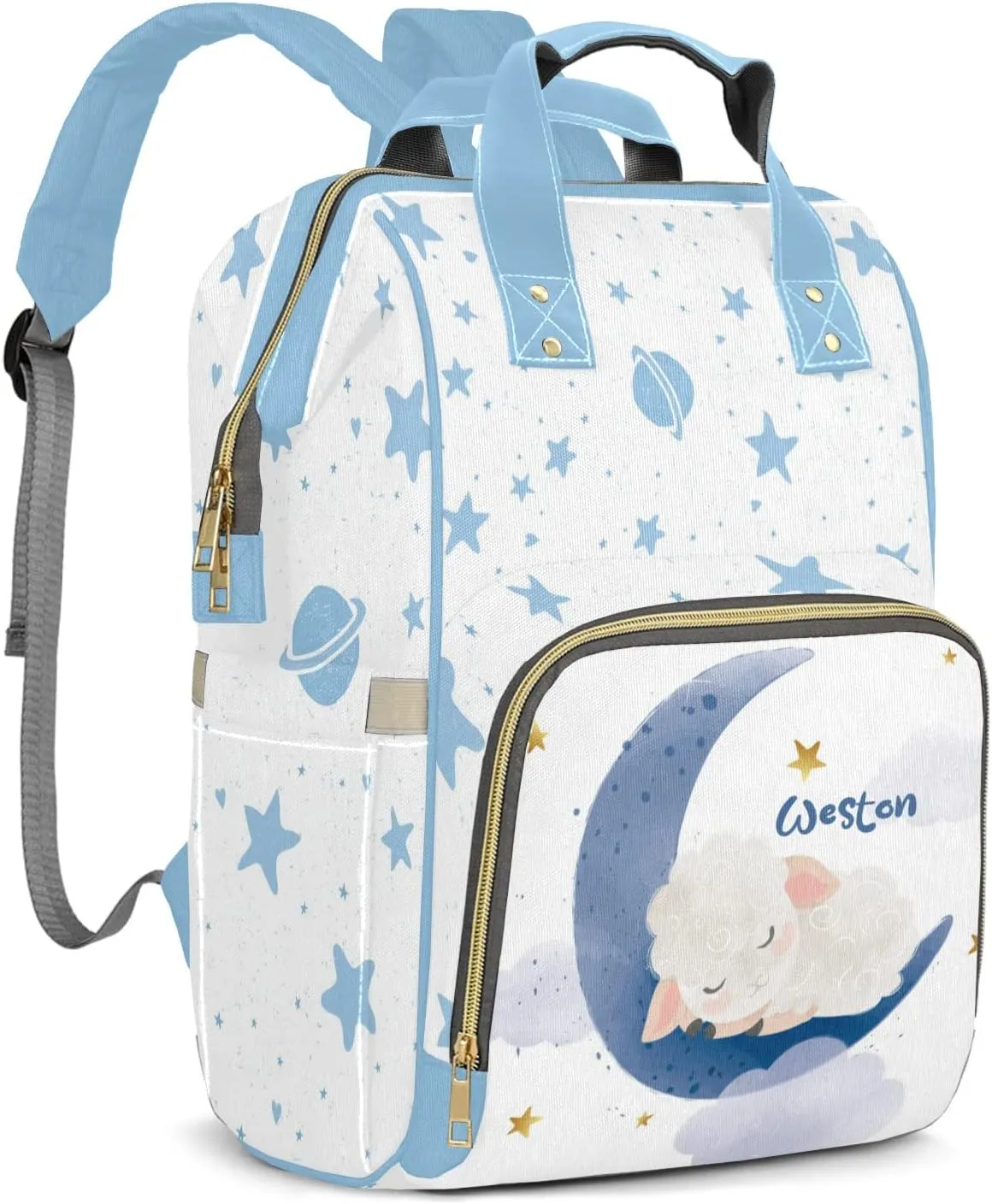 Night Moon Sheep Star Personalized Large Capacity Diaper Bags,Custom Name Backpack Casual Daypack Bag Nappy Bag Gifts