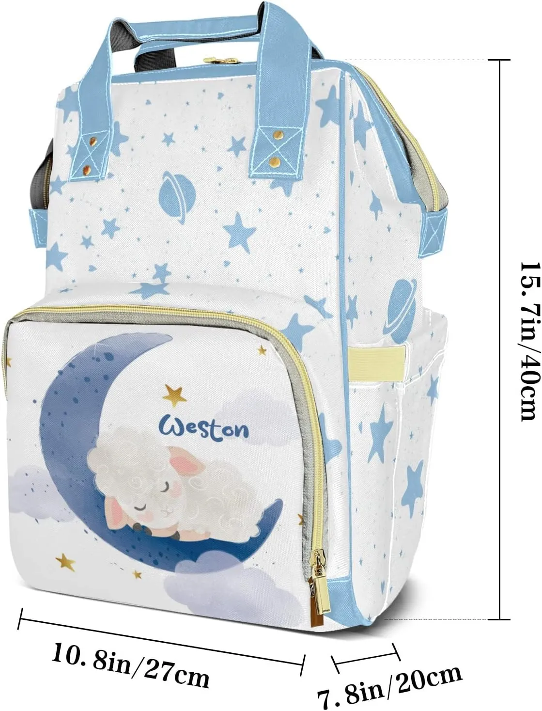Night Moon Sheep Star Personalized Large Capacity Diaper Bags,Custom Name Backpack Casual Daypack Bag Nappy Bag Gifts