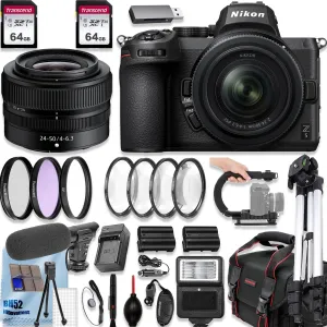 Nikon Z5 4K 24.3MP Video Recording Mirrorless Digital Camera with NIKKOR Z 24-50mm f/4-6.3 128GB Memory Lens Filters Shoulder Bag 50’ Tripod Deluxe Accessory Bundle (Renewed)