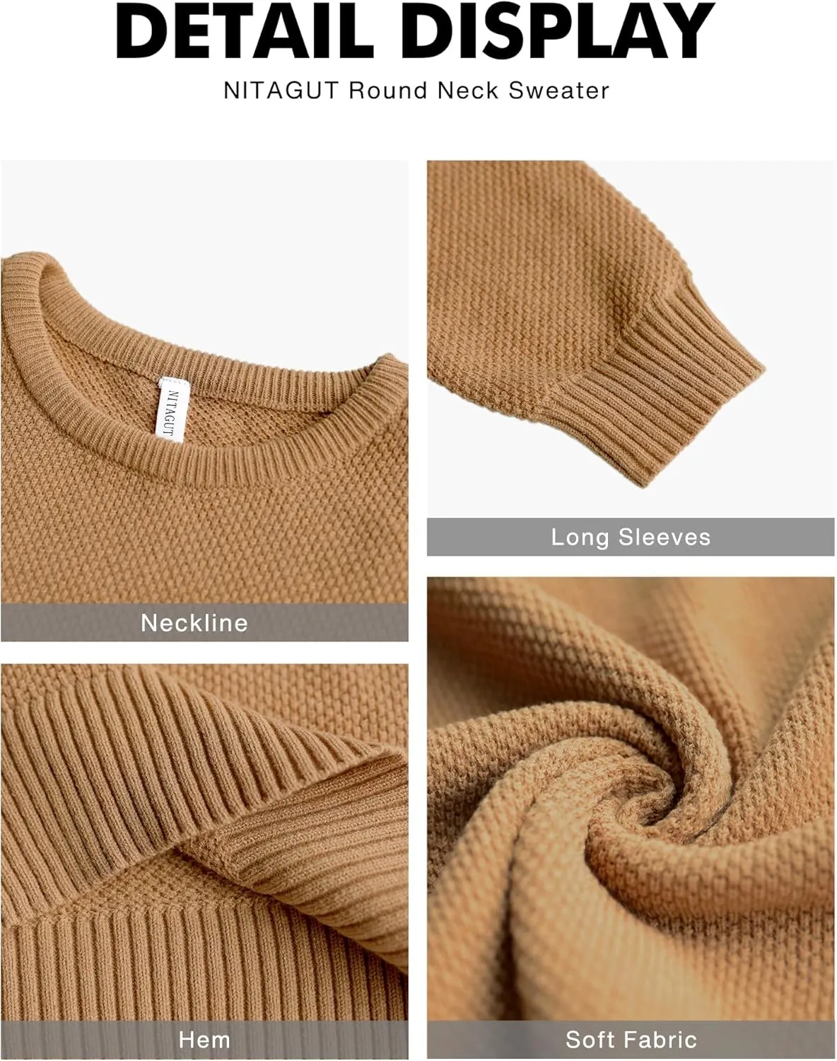 NITAGUT Men's Crewneck Sweater Soft Casual Classic Pullover Knitwear Lightweight Sweaters with Ribbing Edge