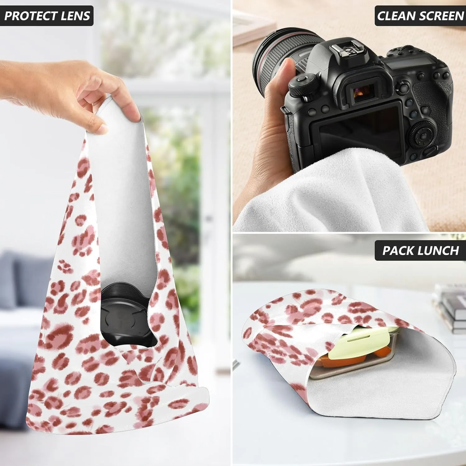 ODAWA Abstract Leopard Print 21.7"x21.7" Self-adhesive Cloth Protective Camera Lens Wrap, Lens Protector for Camera