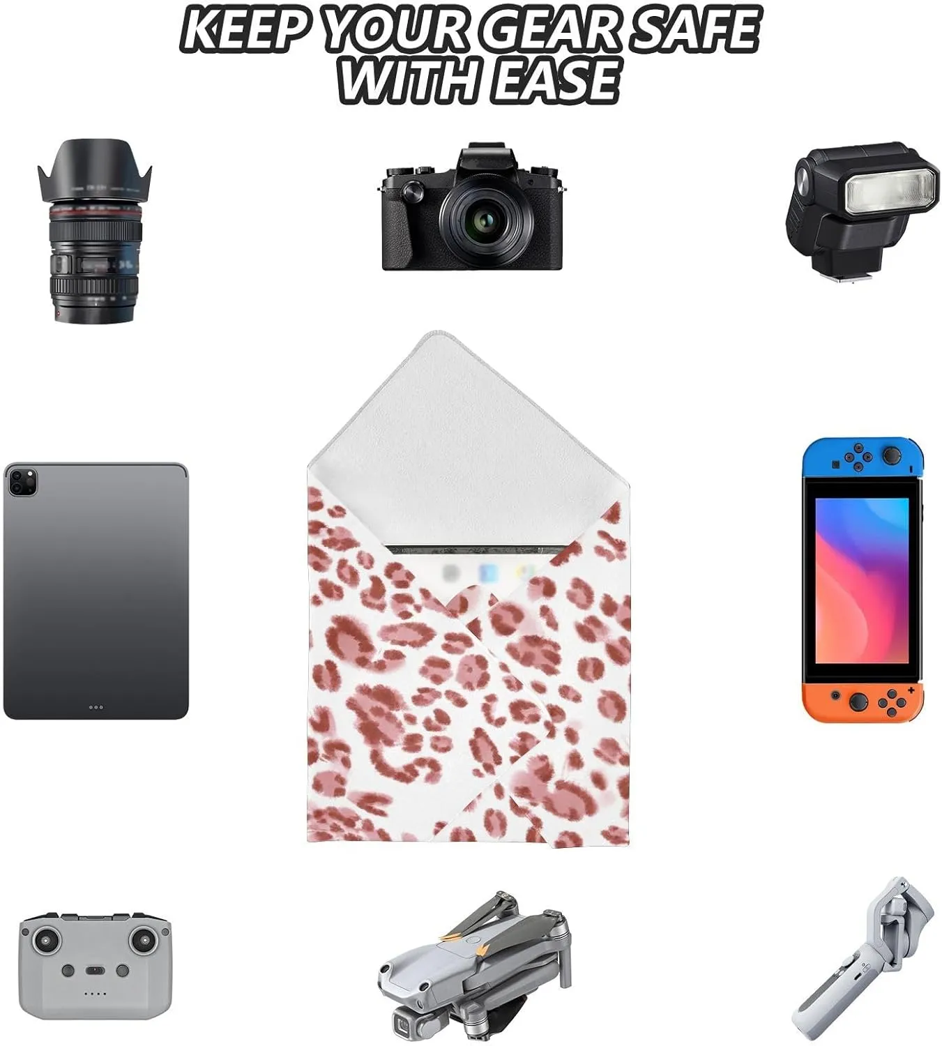 ODAWA Abstract Leopard Print 21.7"x21.7" Self-adhesive Cloth Protective Camera Lens Wrap, Lens Protector for Camera