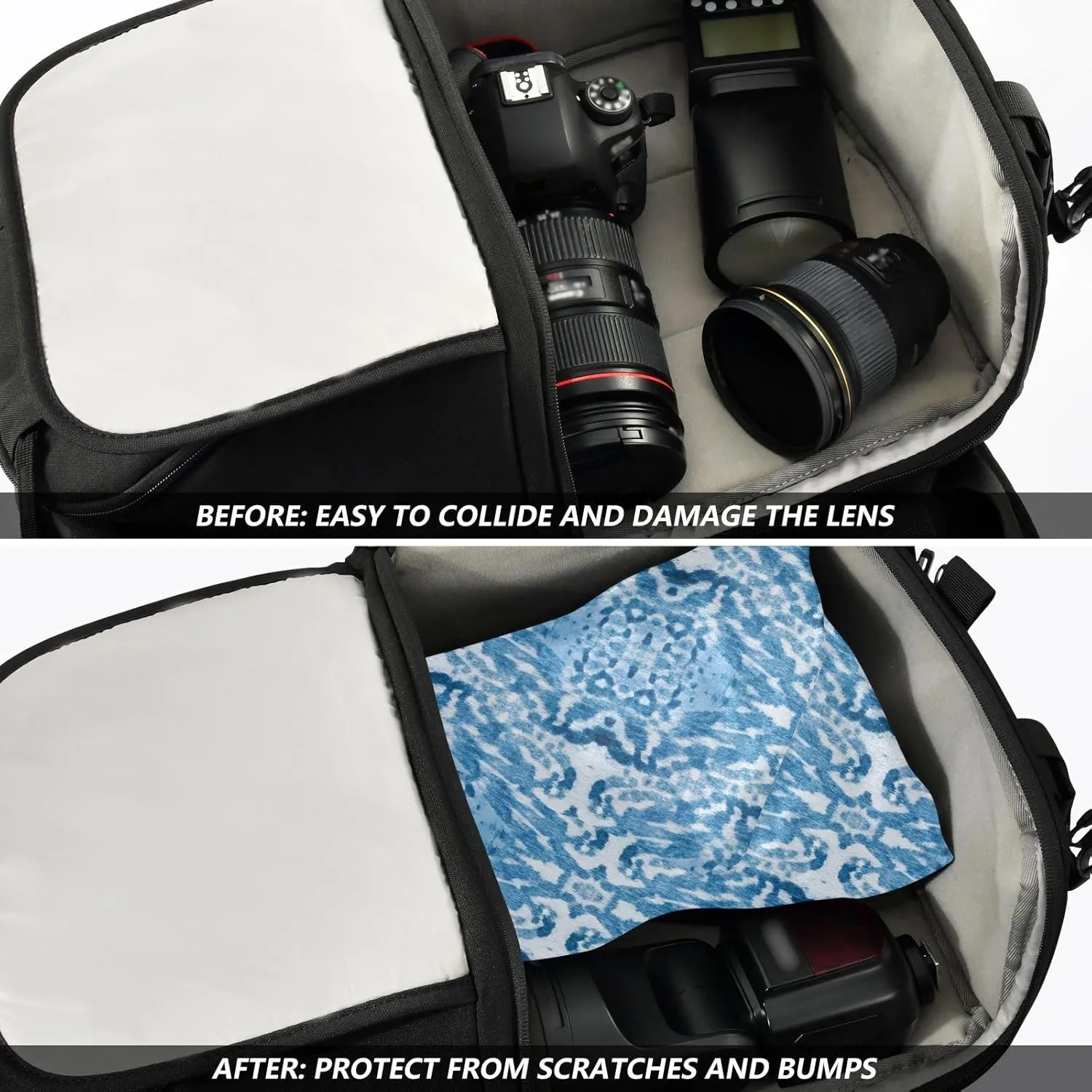 ODAWA Blue Strips Self-adhesive Cloth 17.7X17.7 Inch Changeable Capacity Cosmetic Bag Lightweight Foldable Wrapper for Camera Accessories
