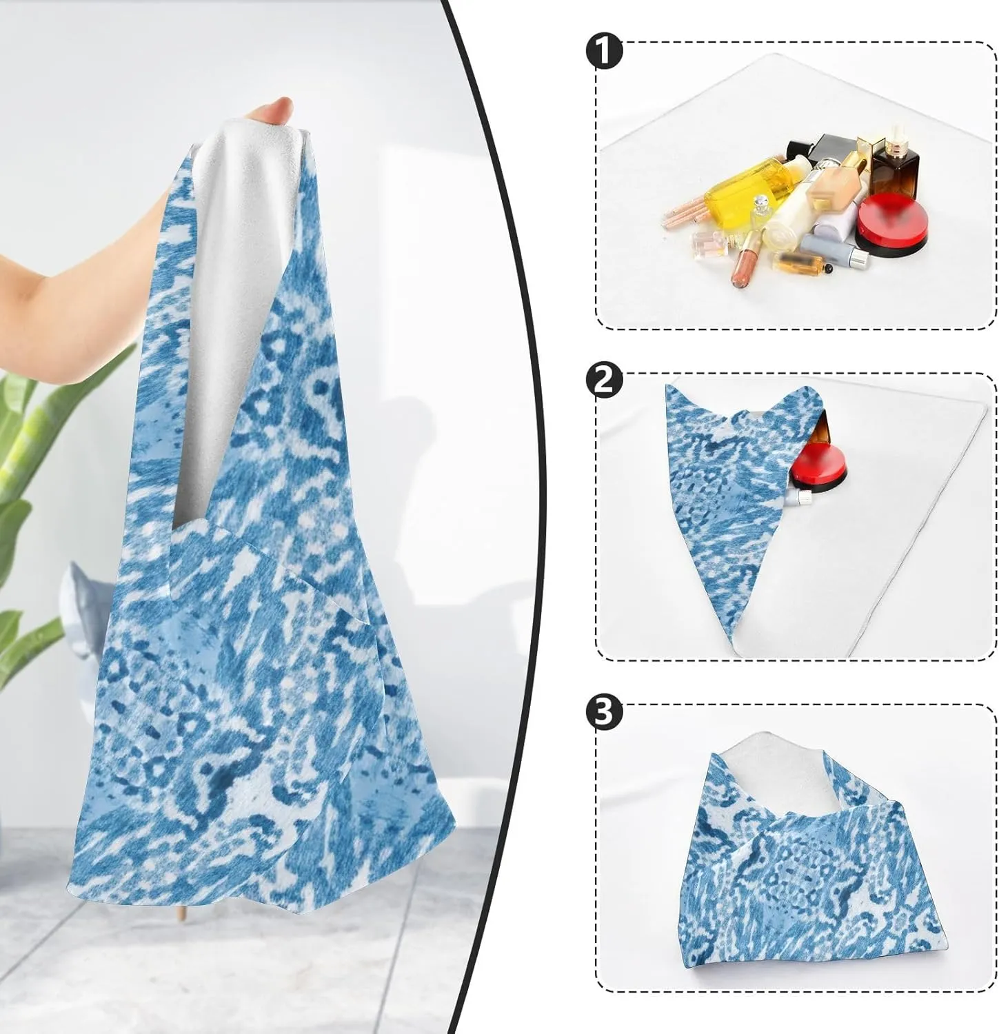 ODAWA Blue Strips Self-adhesive Cloth 17.7X17.7 Inch Changeable Capacity Cosmetic Bag Lightweight Foldable Wrapper for Camera Accessories