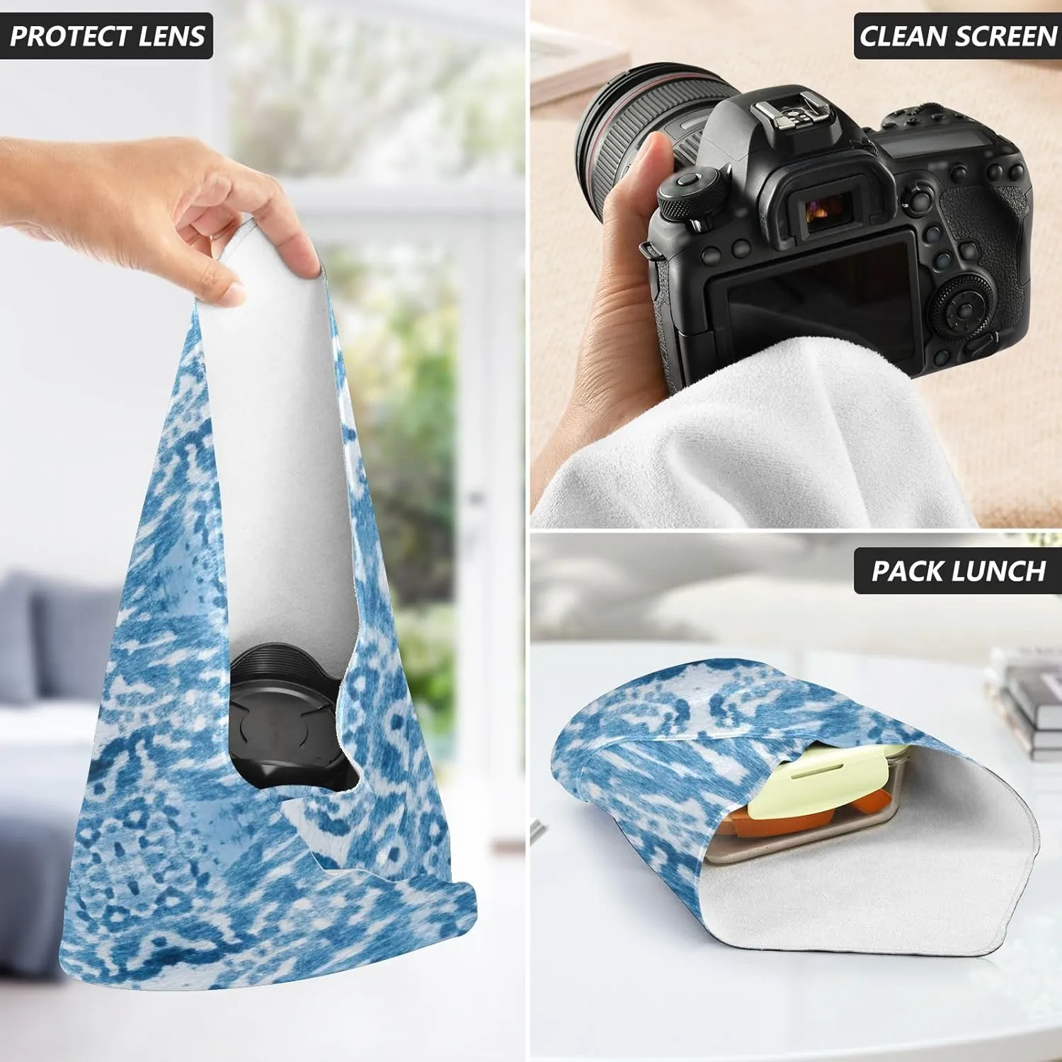 ODAWA Blue Strips Self-adhesive Cloth 17.7X17.7 Inch Changeable Capacity Cosmetic Bag Lightweight Foldable Wrapper for Camera Accessories