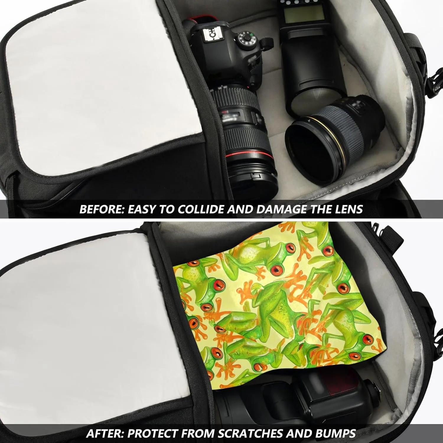 ODAWA Camera Lens Wrap Cloth 17.7 In, Green Frogs Travel Makeup Bag Organizer, Lens Protector for Camera