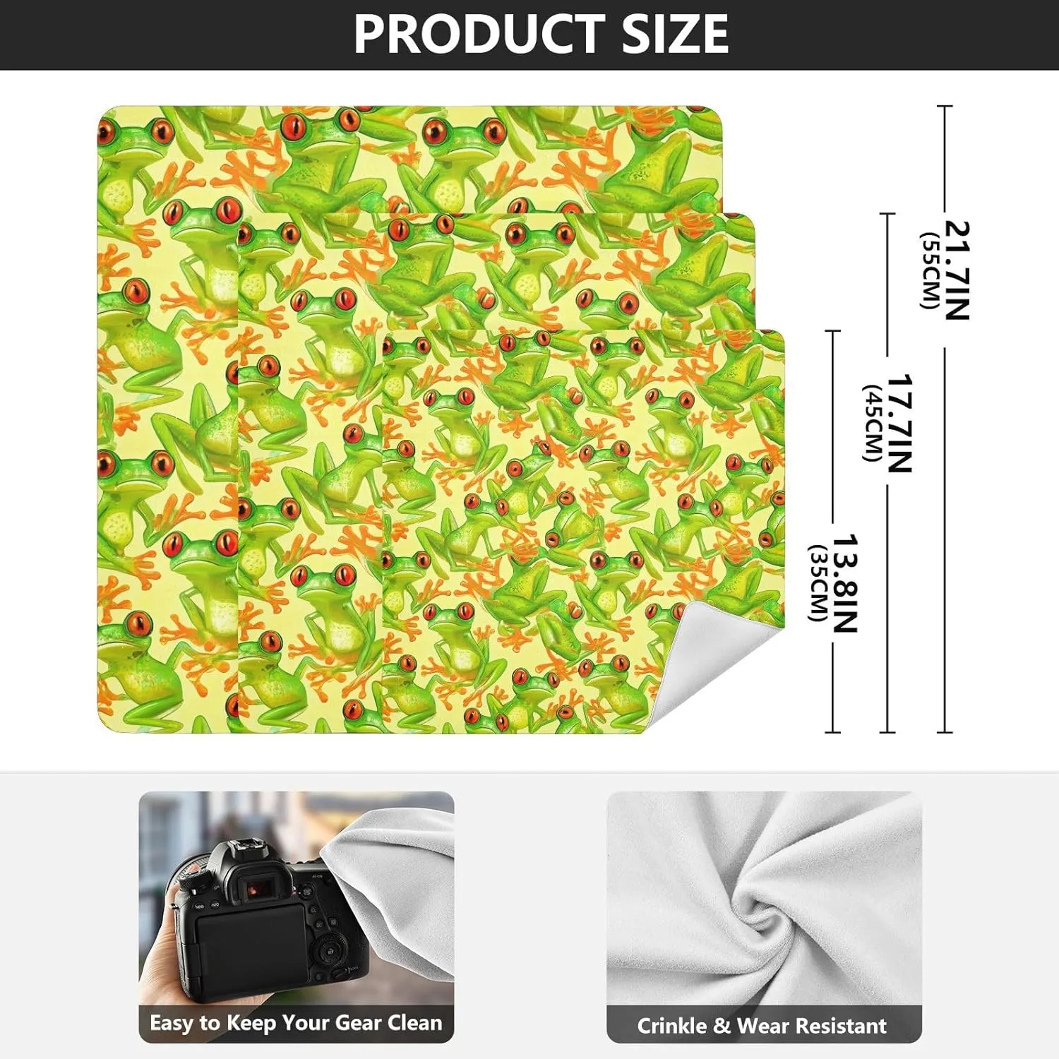 ODAWA Camera Lens Wrap Cloth 17.7 In, Green Frogs Travel Makeup Bag Organizer, Lens Protector for Camera