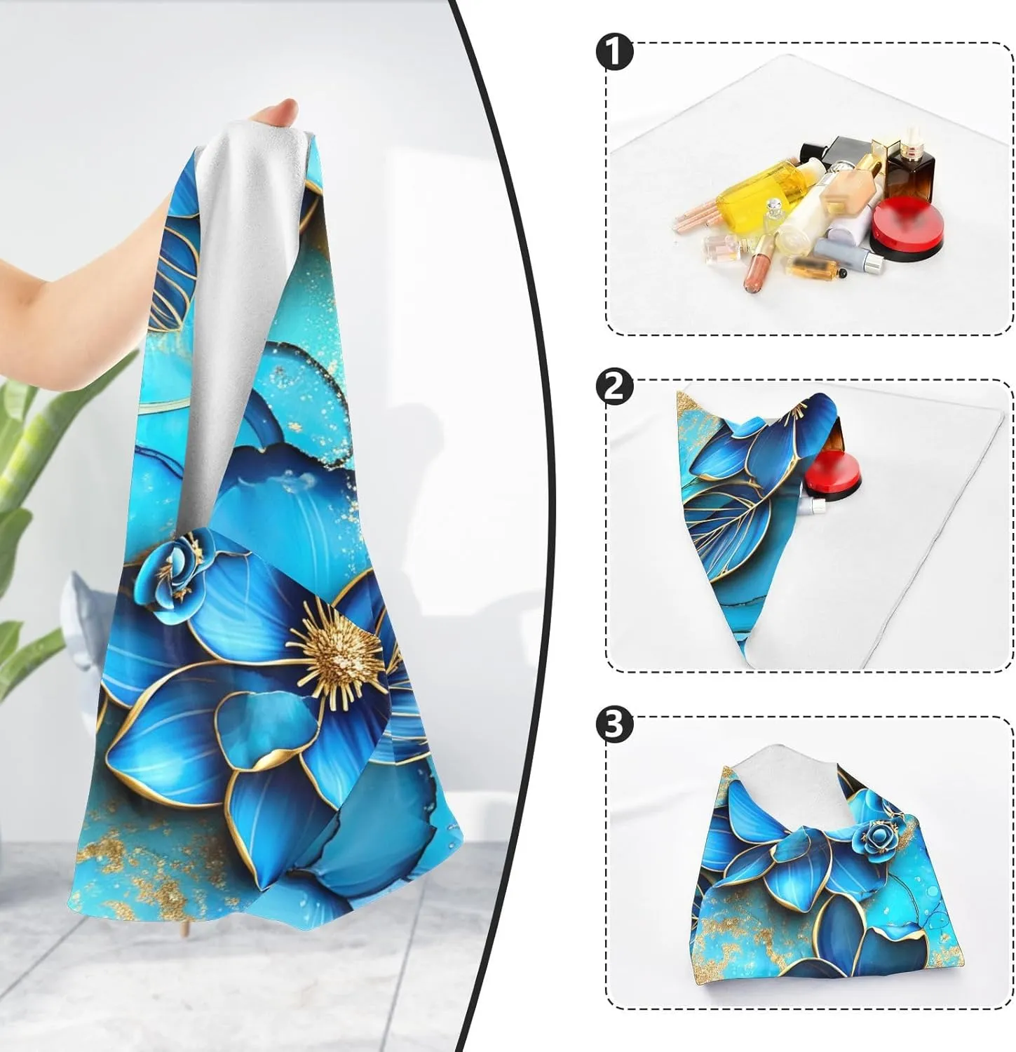 ODAWA Camera Protective Cover Blue Flowers Self-adhesive Cloth 17.7"x17.7" Anti Scratch Equipment Wrap Storage Pouch