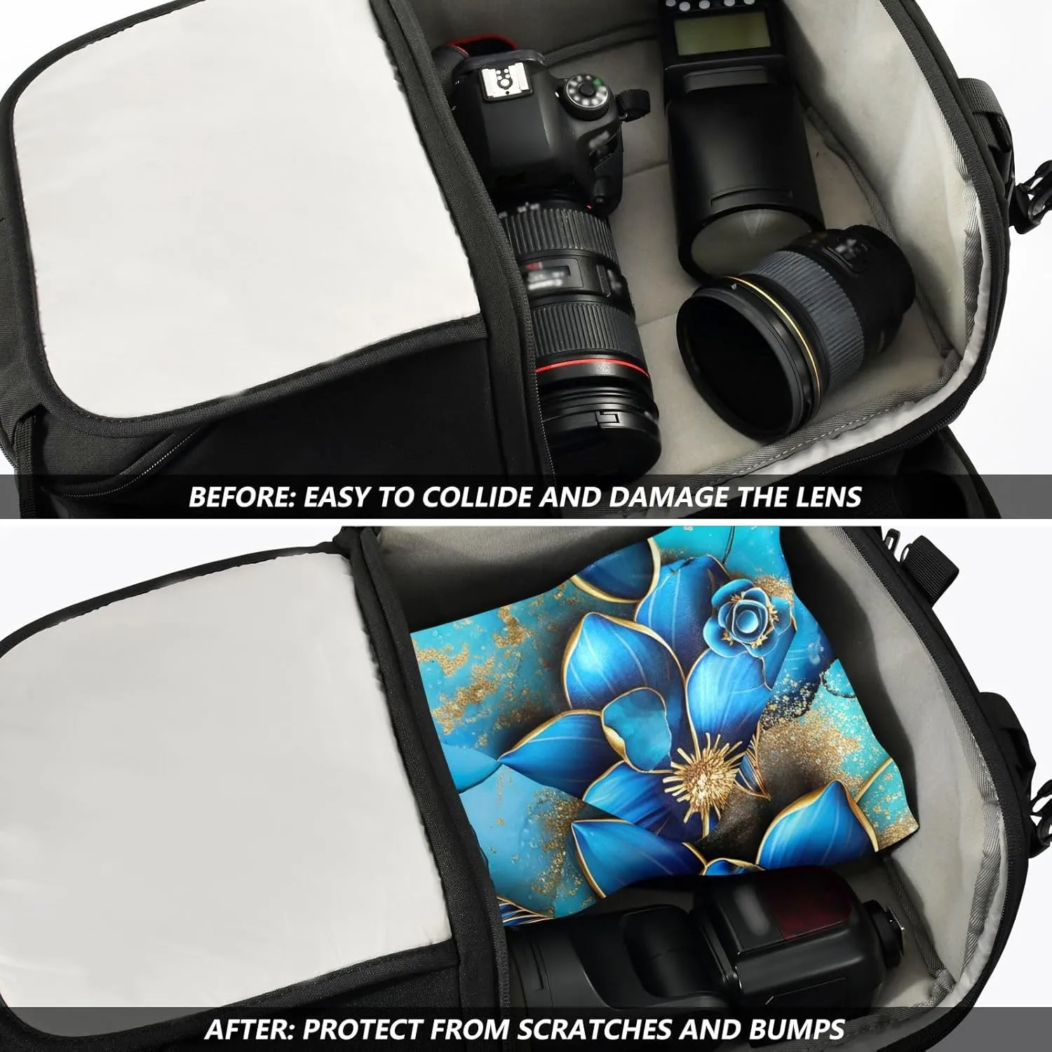 ODAWA Camera Protective Cover Blue Flowers Self-adhesive Cloth 17.7"x17.7" Anti Scratch Equipment Wrap Storage Pouch