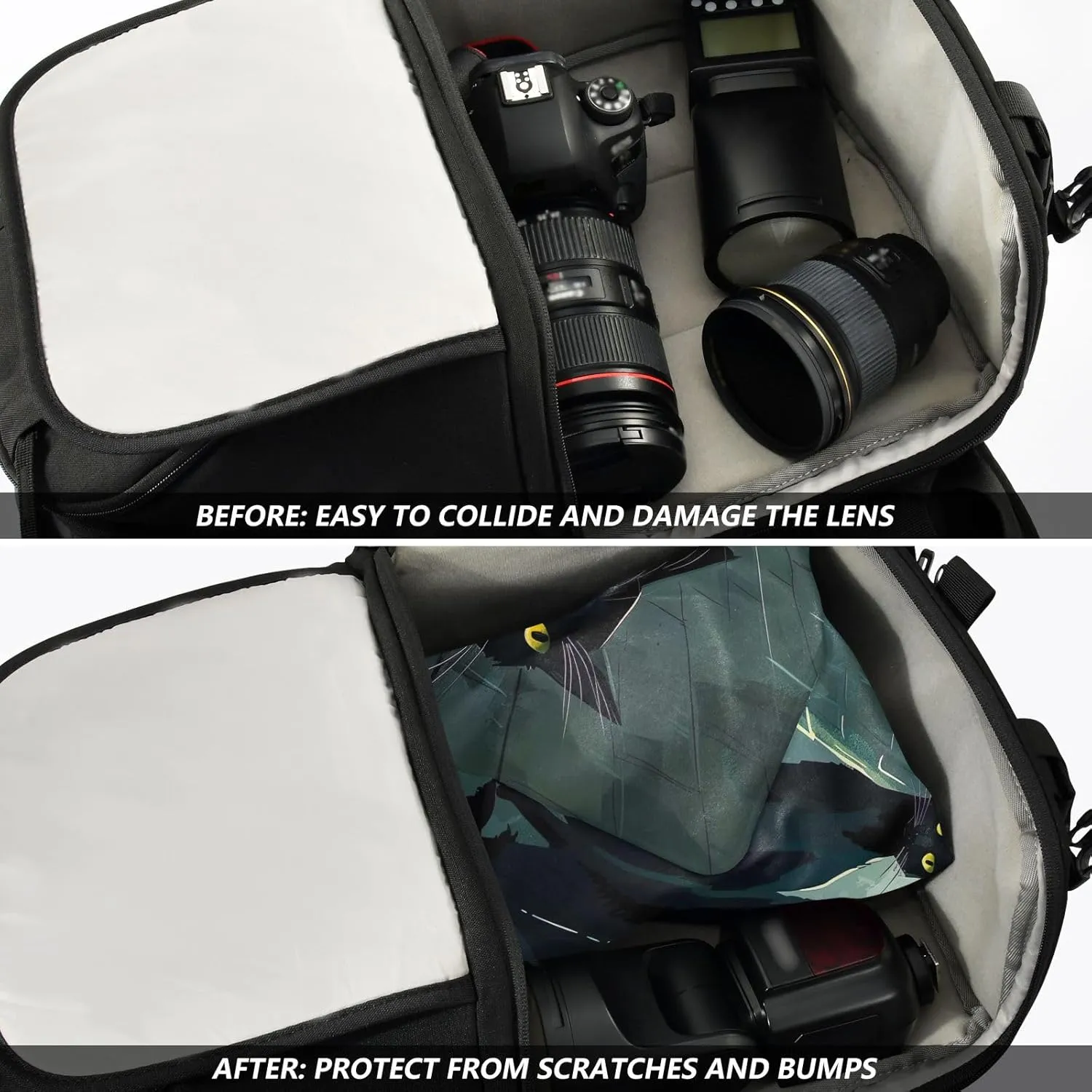 ODAWA Lens Protector Wrapper 17.7 In, Cute Black Cats Magic Flexible Folding Self-Stick Makeup Bag, Lightweight Cloths Wrap for Camera Lens