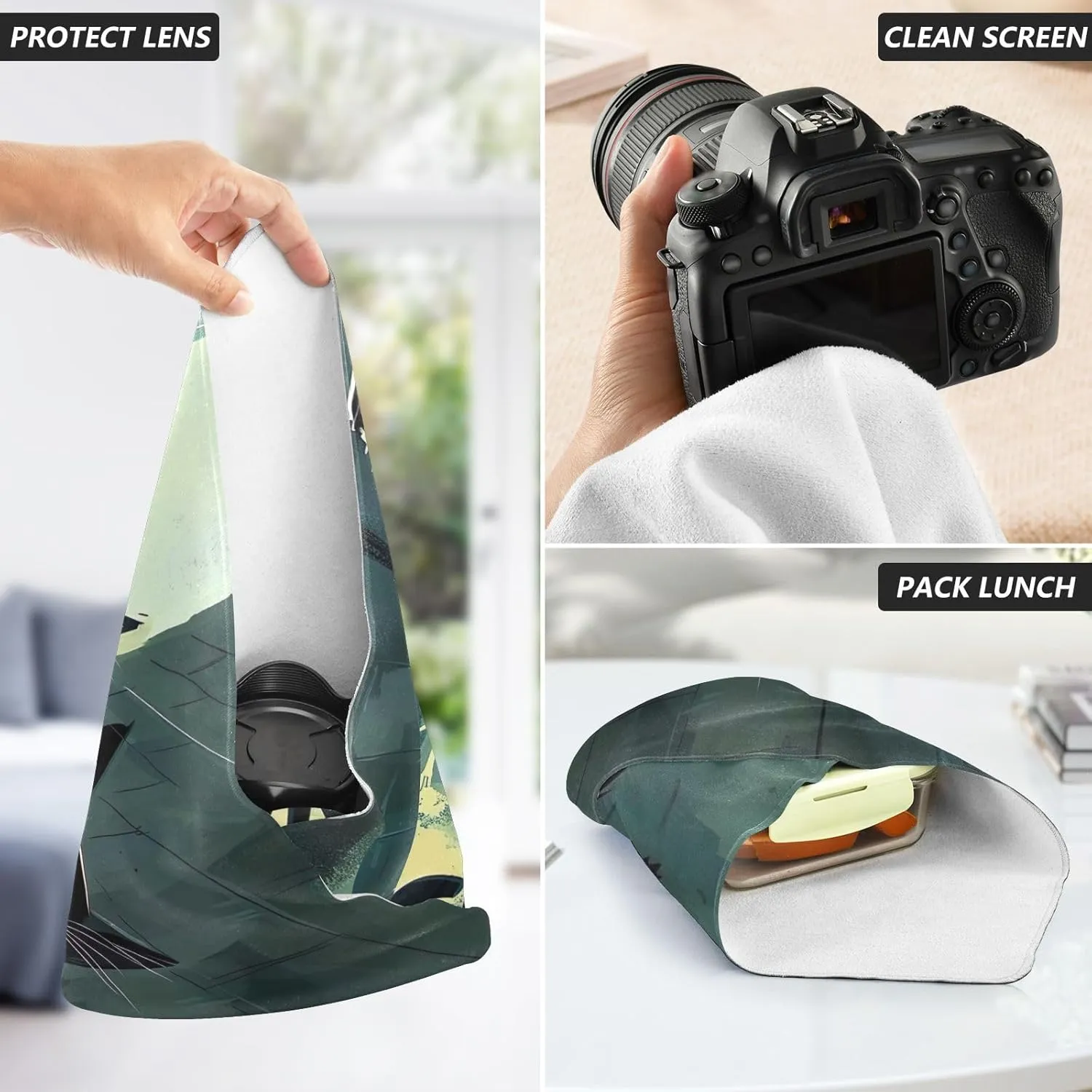 ODAWA Lens Protector Wrapper 17.7 In, Cute Black Cats Magic Flexible Folding Self-Stick Makeup Bag, Lightweight Cloths Wrap for Camera Lens