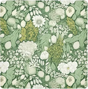ODAWA White and Green Floral Self Adhesive Cloths 21.7X21.7 Inch Changeable Capacity Cosmetic Bag Lightweight Foldable Wrapper for Camera Accessories