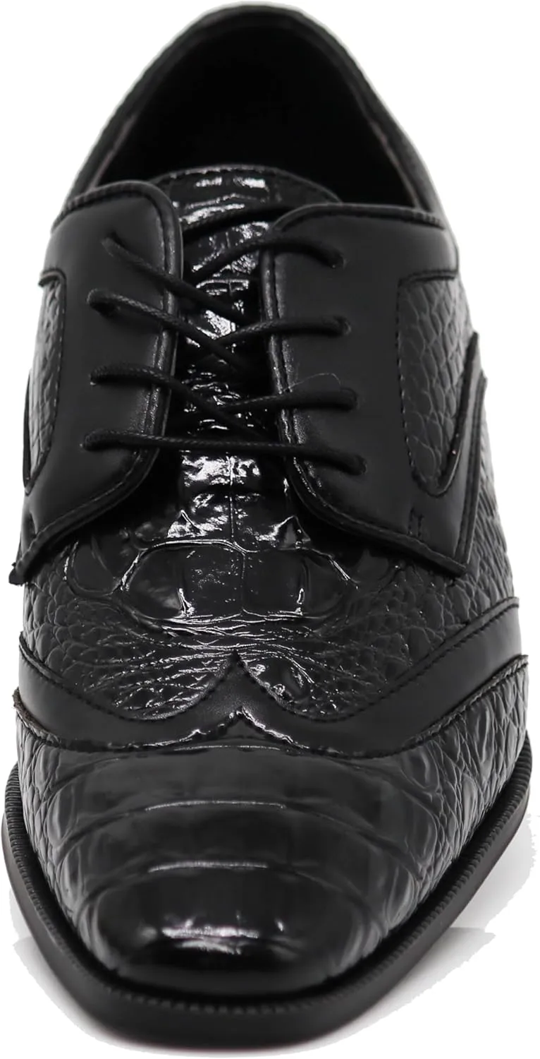 ODN Men's Alligator Crocodile Print Oxfords Fashion Lace Up Dress Shoes