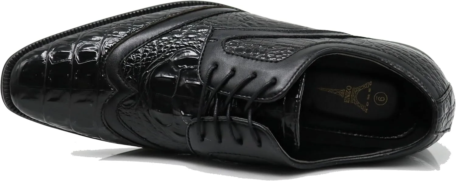 ODN Men's Alligator Crocodile Print Oxfords Fashion Lace Up Dress Shoes