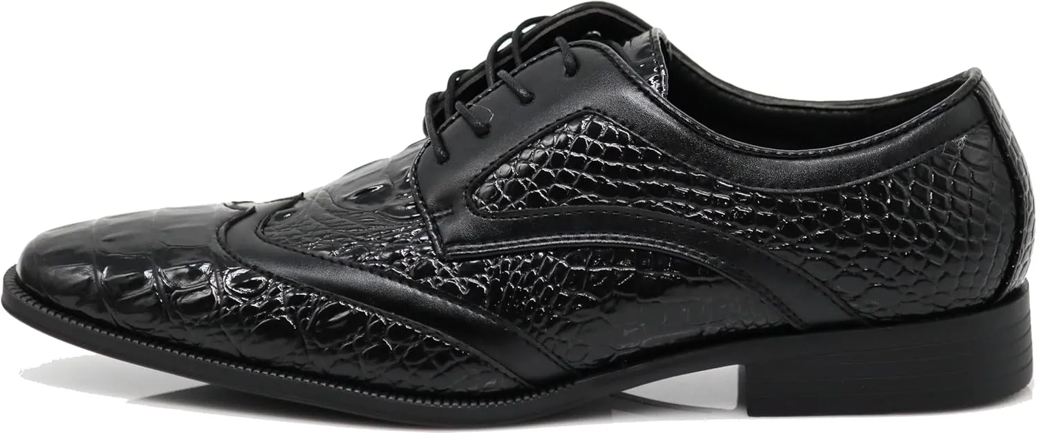 ODN Men's Alligator Crocodile Print Oxfords Fashion Lace Up Dress Shoes
