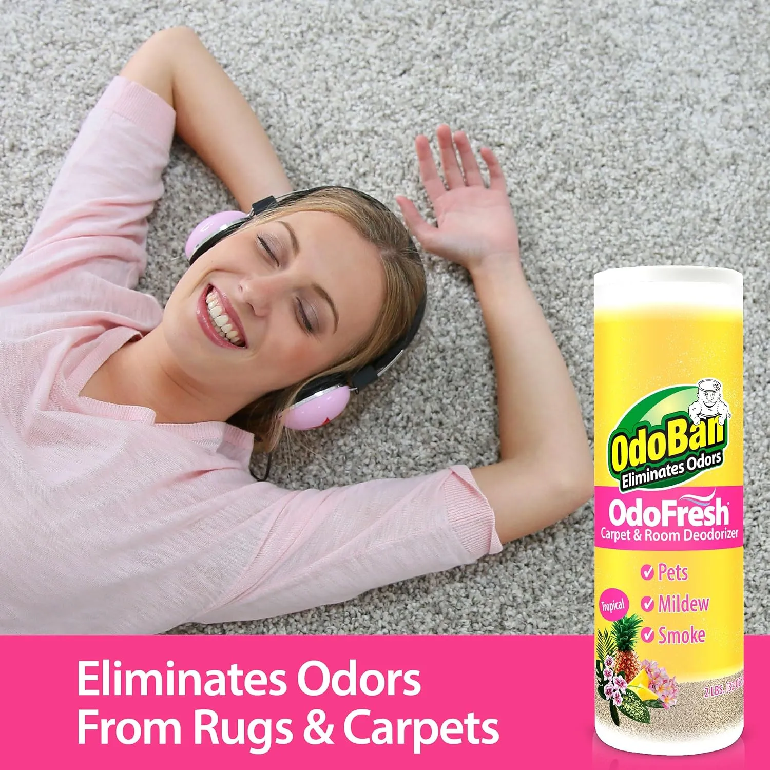 OdoBan OdoFresh Carpet and Room Deodorizer Powder for Home Smells and Odors Including Smoke, Pet Urine, Dogs, and Cat Litter, Tropical Scent, 2 Pounds