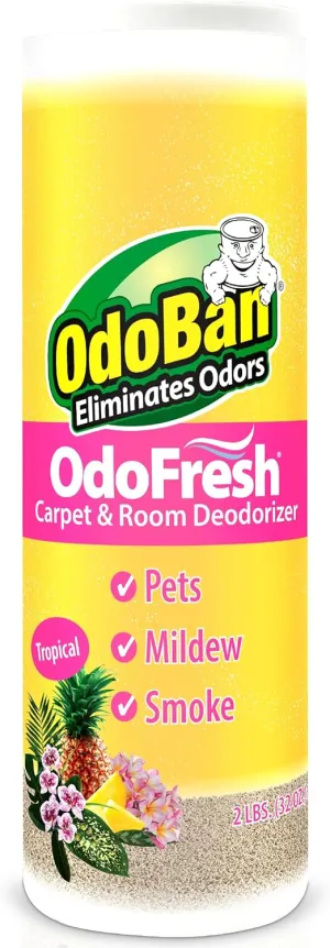 OdoBan OdoFresh Carpet and Room Deodorizer Powder for Home Smells and Odors Including Smoke, Pet Urine, Dogs, and Cat Litter, Tropical Scent, 2 Pounds